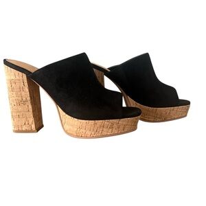 Black and Tan Platform Cork Heel Shoes